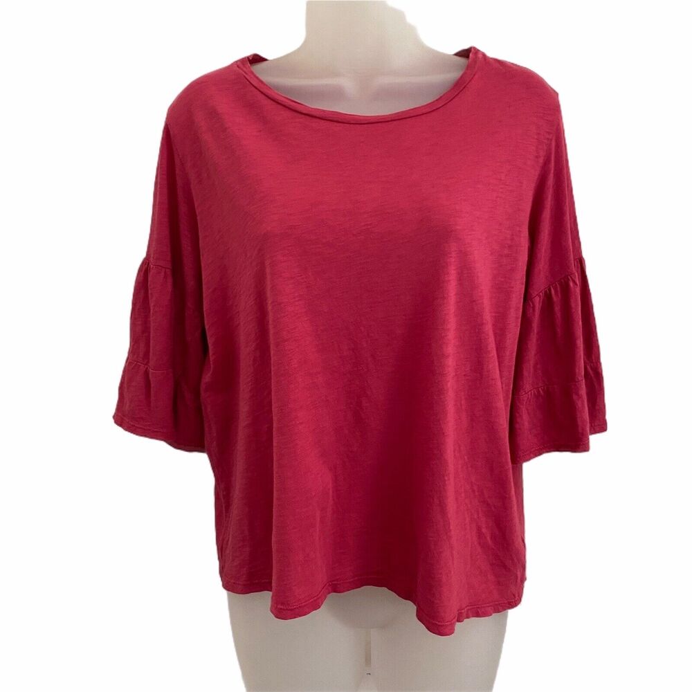 Velvet by Graham & Spencer XS Top Vintage Slub Pink Tiered Half Sleeve Shirt